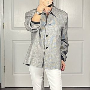 Talbots 100% linen PIED DE POULE pattern jacket size 14